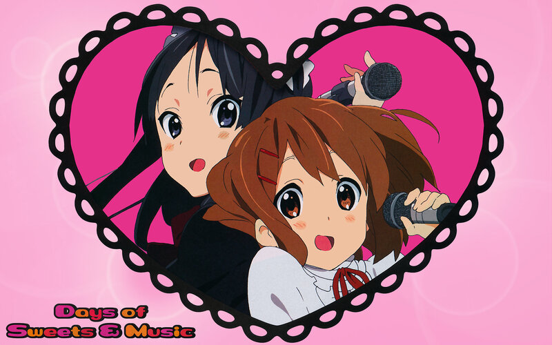 Anime girls singing in heart frame