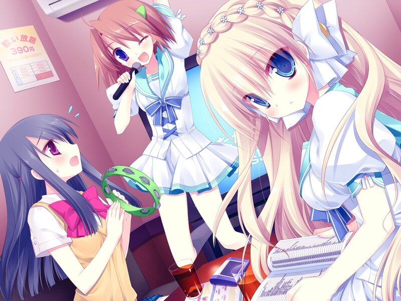 Anime girls singing in karaoke room