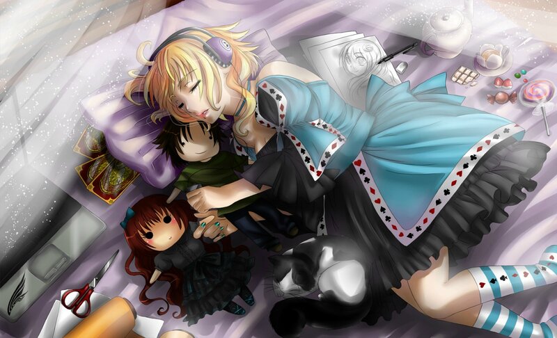 Anime Girls Sleeping — Purple, Peaceful