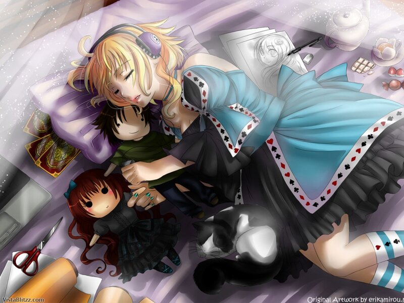 Anime Girls Sleeping — Purple