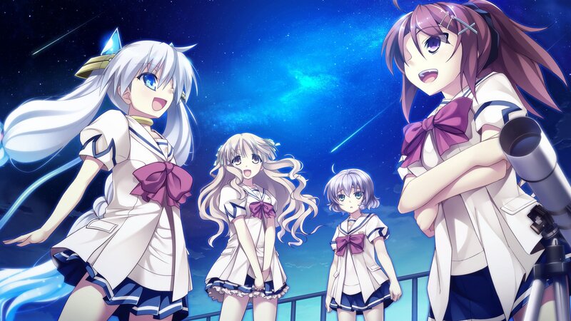 anime girls stargazing at night