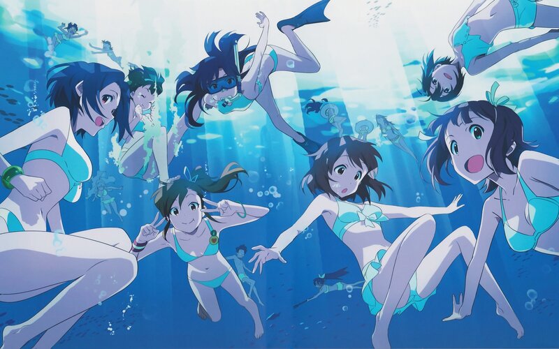 anime girls swimming underwater