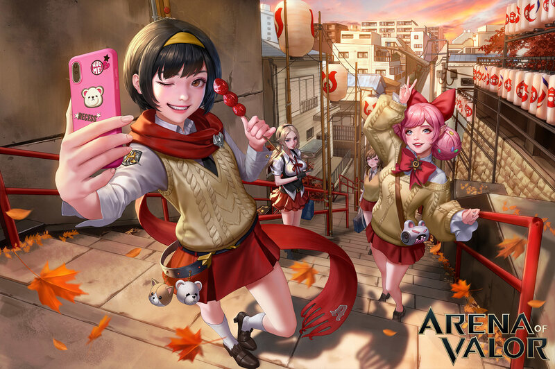 Anime Girls Taking Selfie — Red