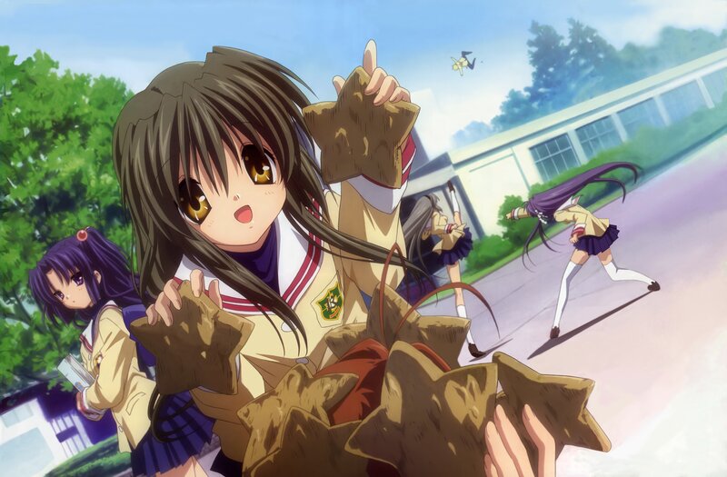 Anime girls throwing star-shaped objects