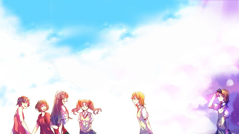 anime girls under a bright sky