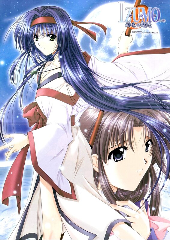 Anime girls under a full moon