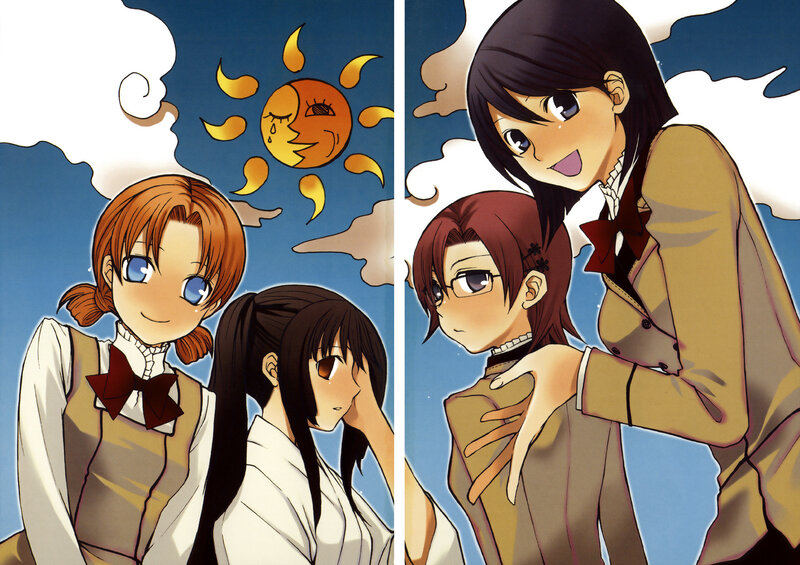 Anime girls under a smiling sun