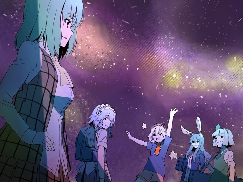 Anime girls under a starry sky
