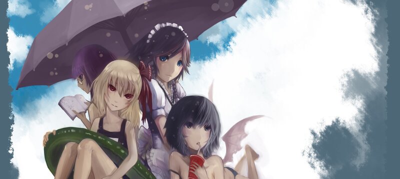 anime girls under an umbrella