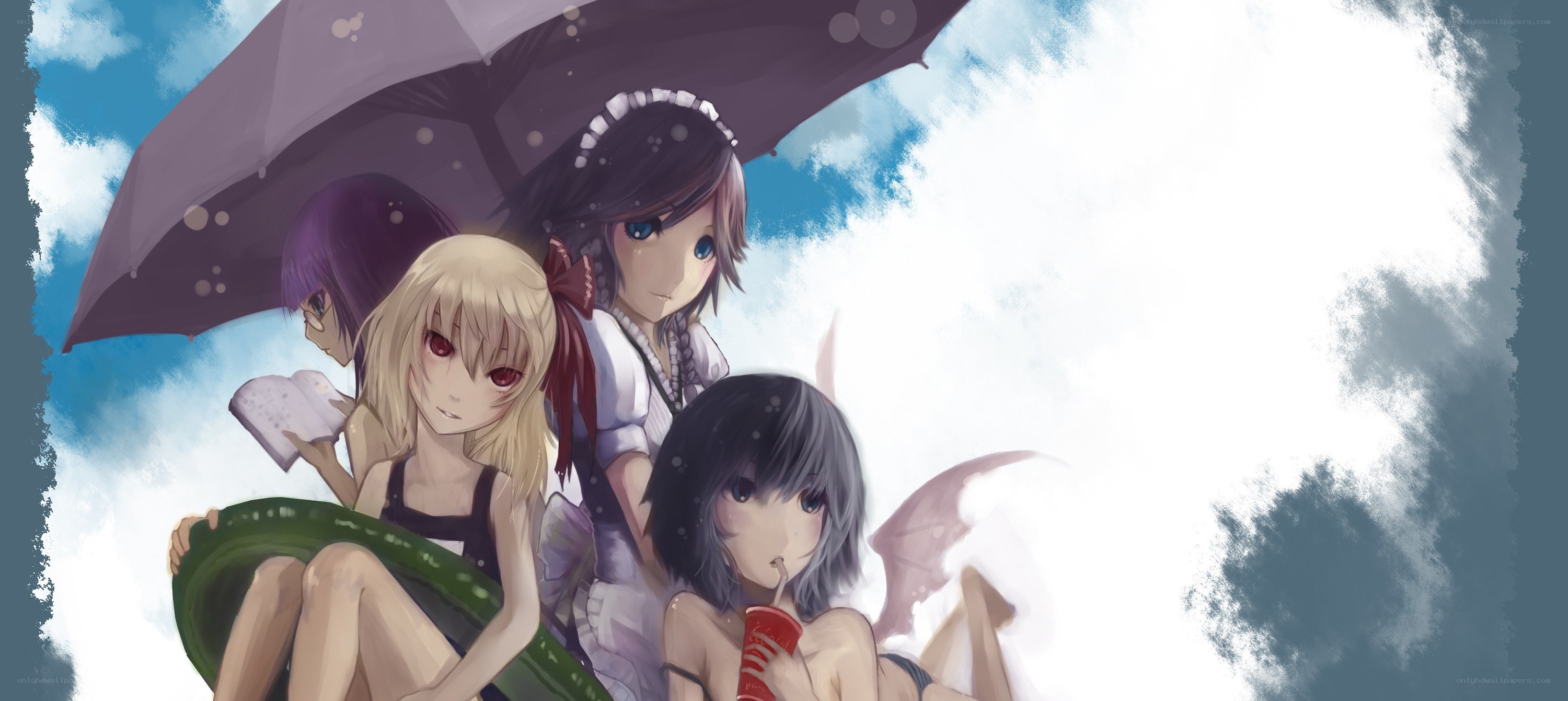 anime girls under an umbrella