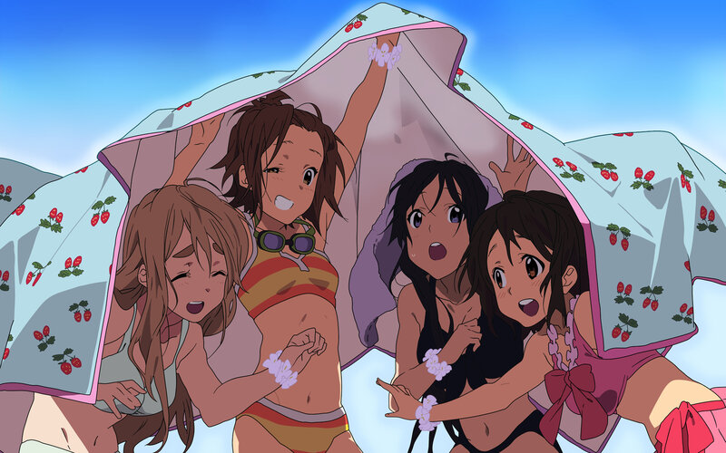 anime girls under blanket