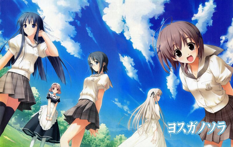 Anime girls under blue sky