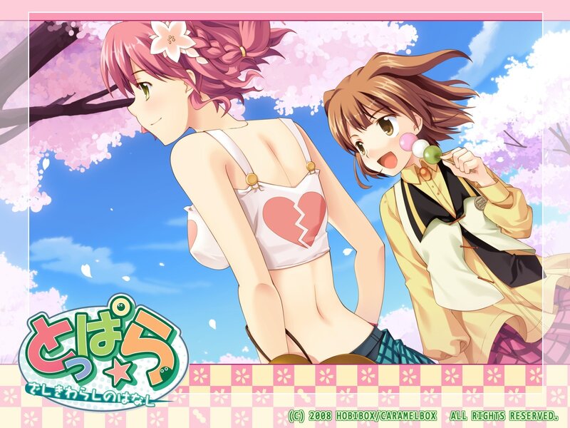 Anime girls under cherry blossoms