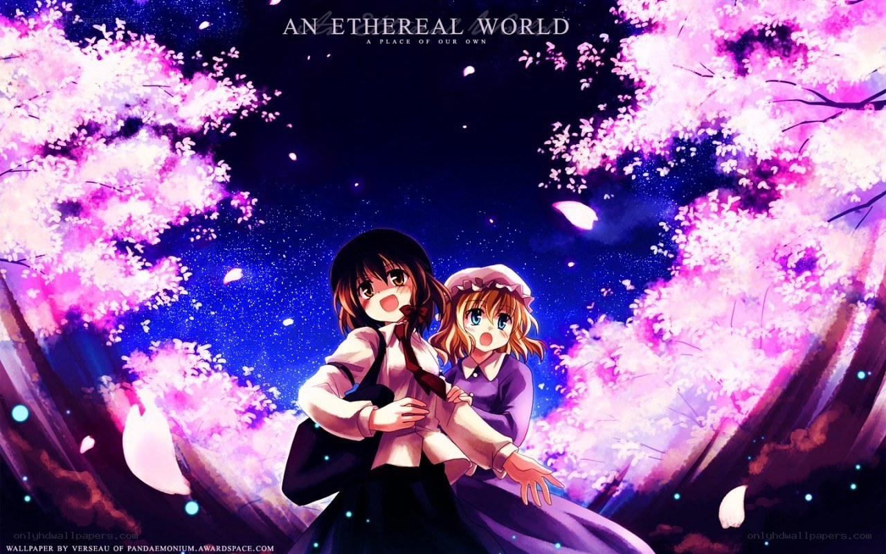 Anime girls under cherry blossoms