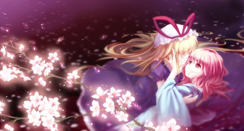 anime girls under cherry blossoms