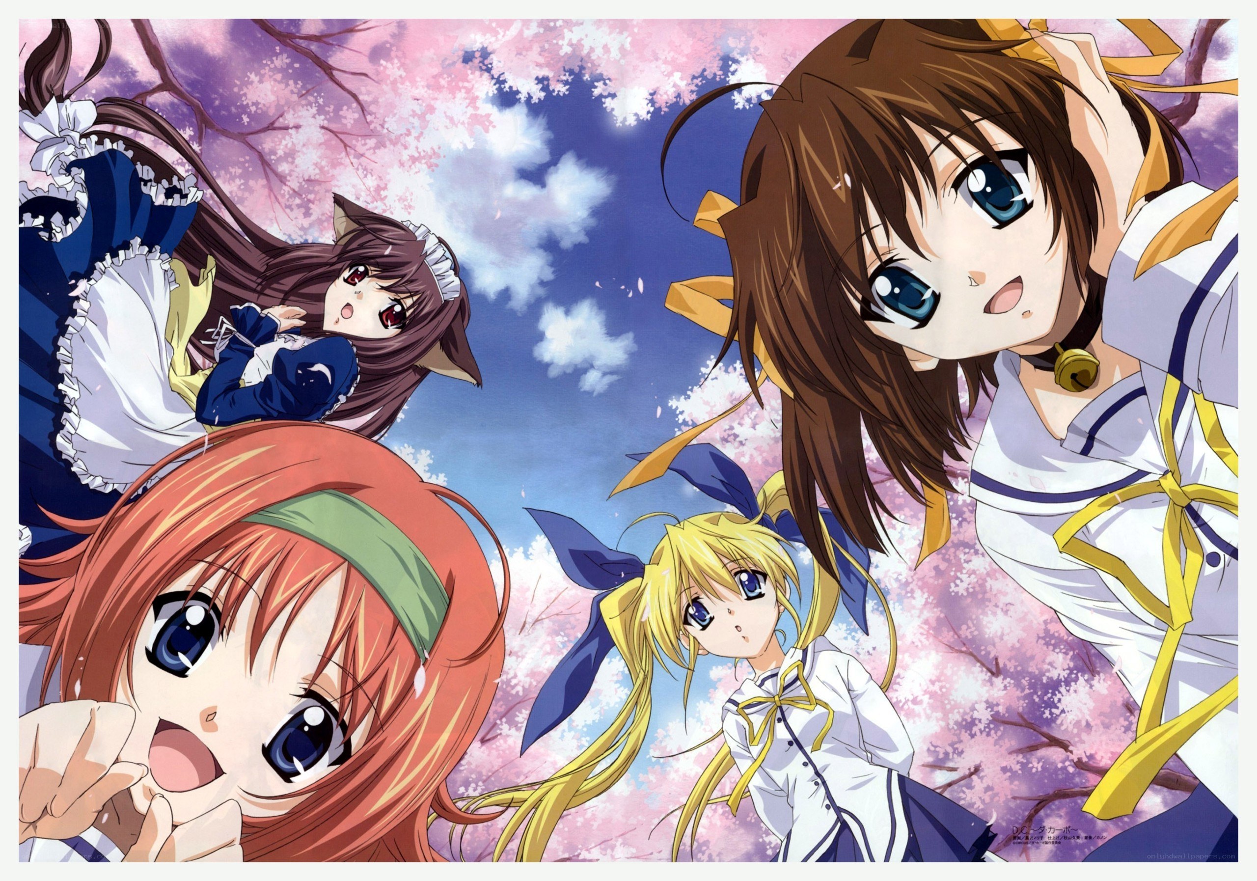 anime girls under cherry blossoms