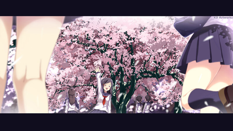 Anime Girls under Cherry Blossoms — Pink