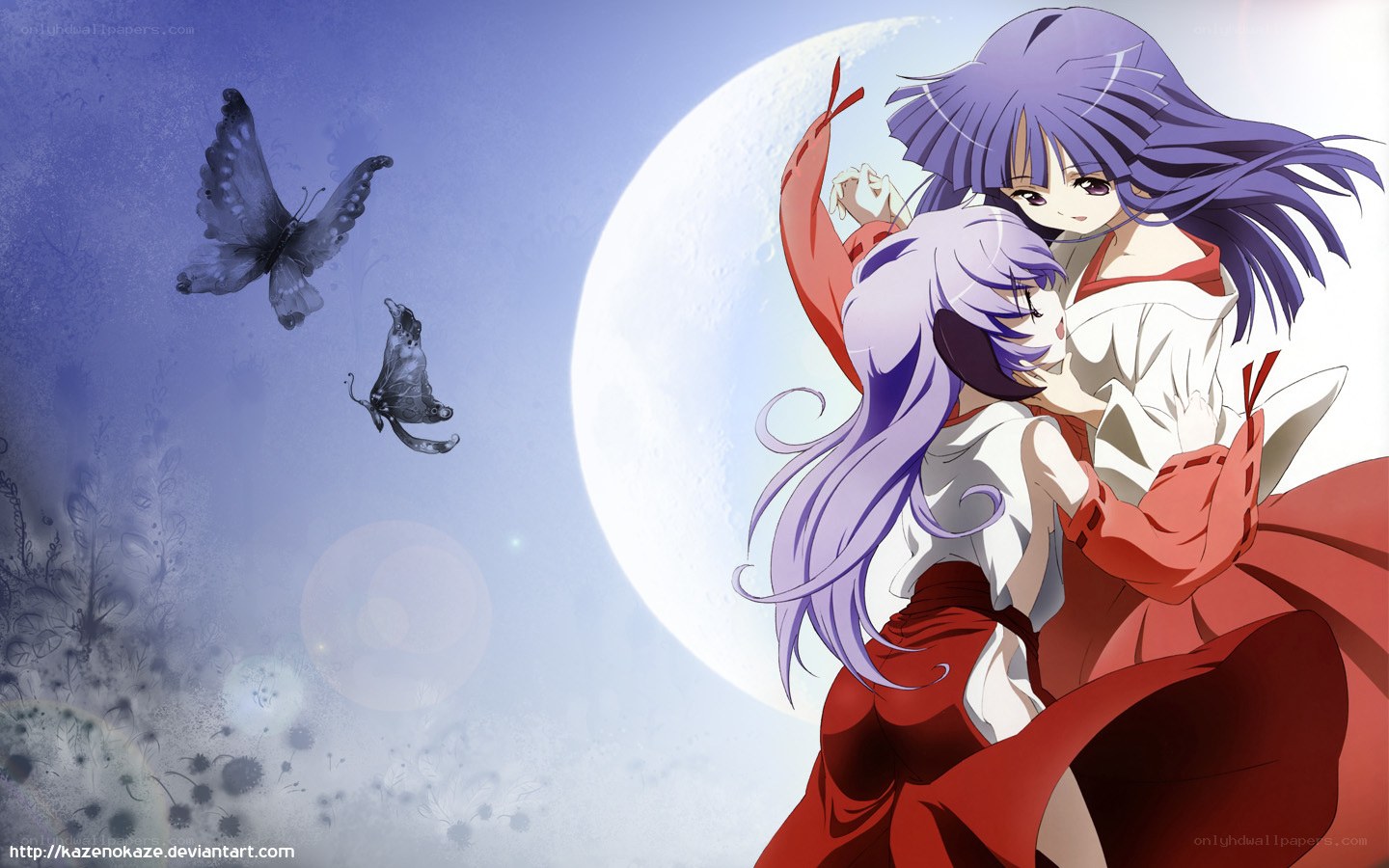 anime girls under moonlight
