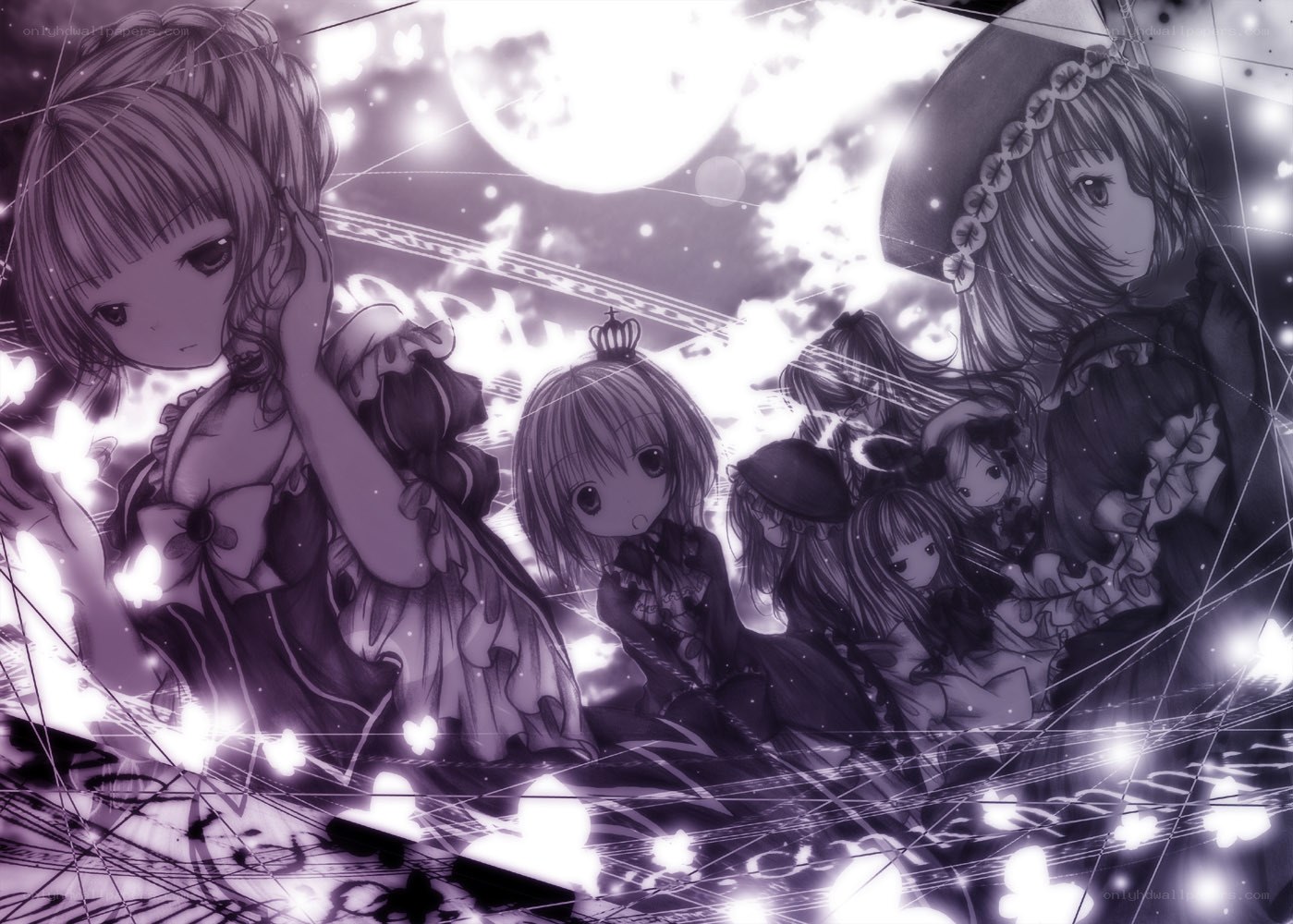 anime girls under moonlight