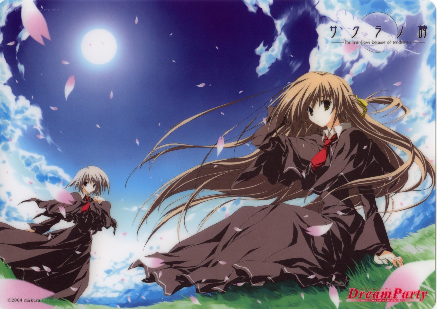 Anime girls under moonlight