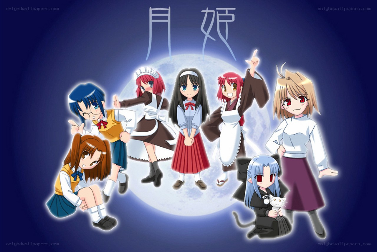 anime girls under moonlight