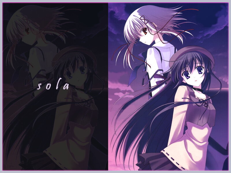 Anime girls under purple sky