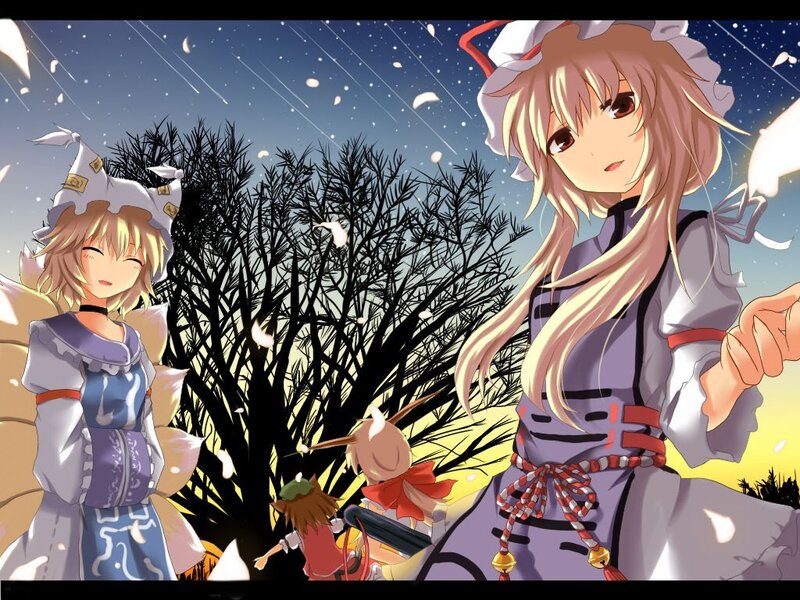 anime girls under shooting stars