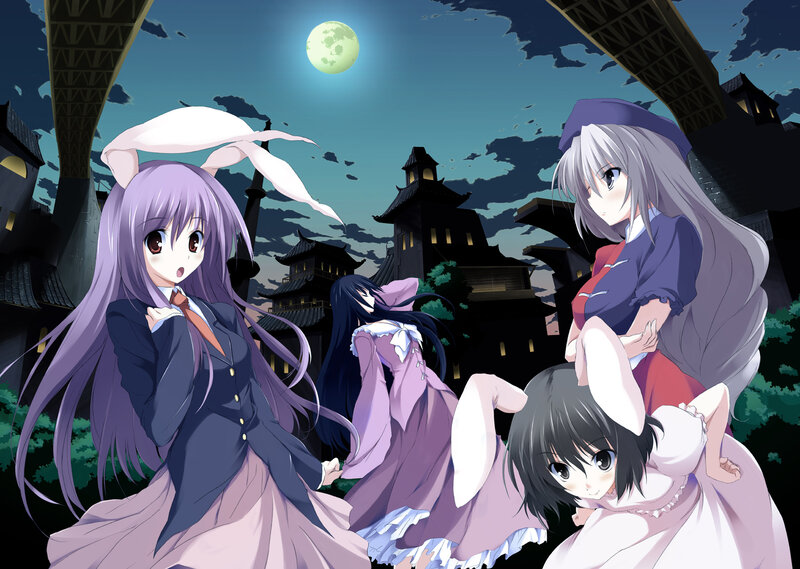 Anime girls under the moon
