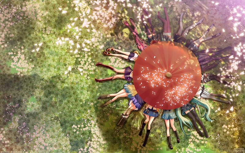 Anime girls under umbrella