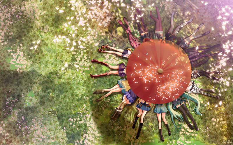 Anime Girls under Umbrella — Green