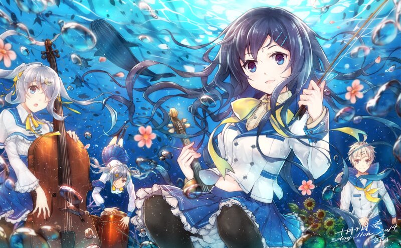 Anime Girls Underwater — Blue, Serene