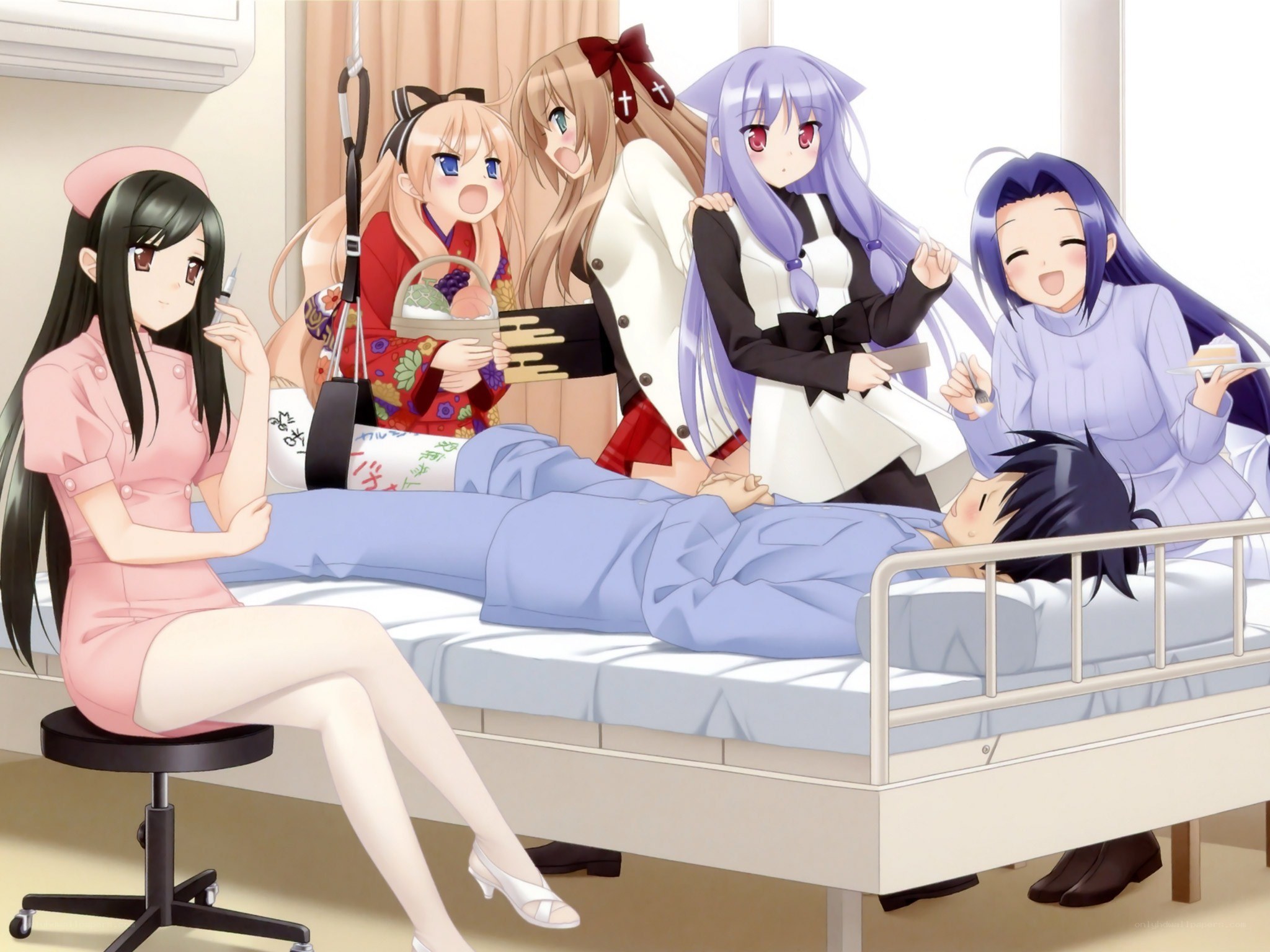 Anime girls visit patient