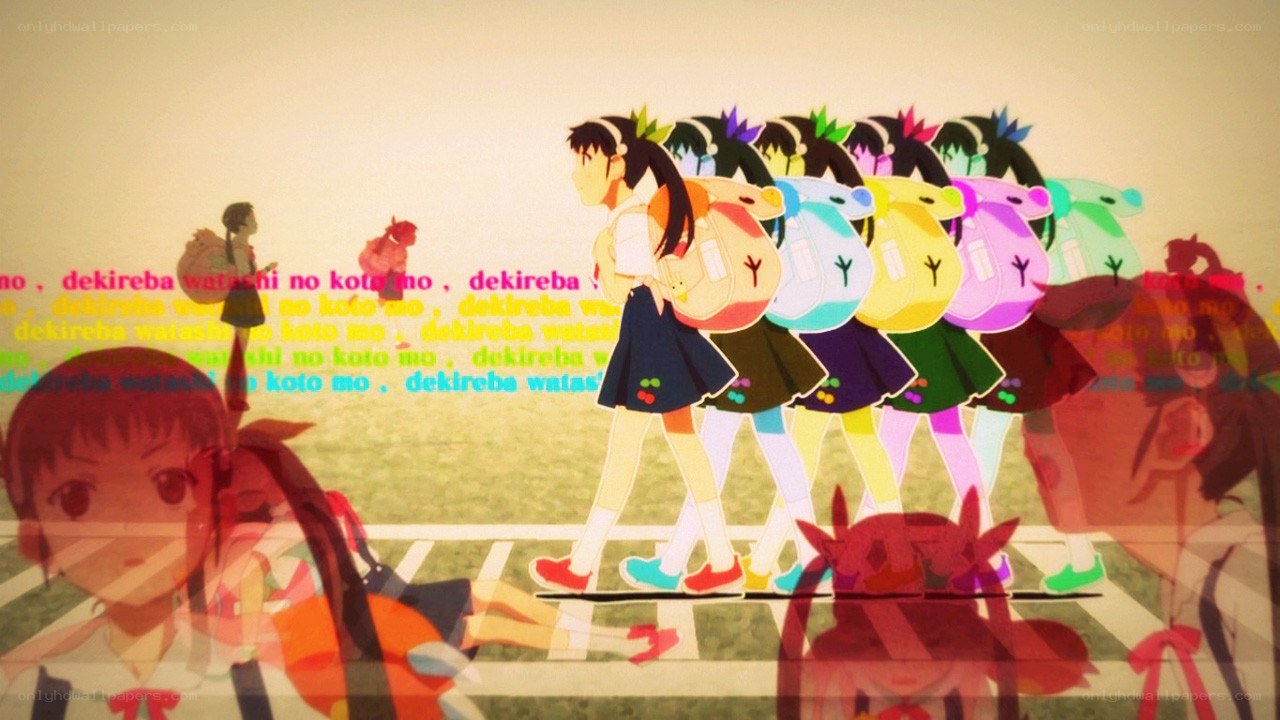 anime girls walking in line
