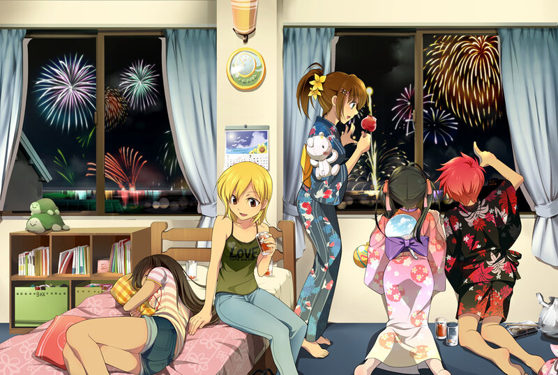 Anime Girls Watching Fireworks — Blue