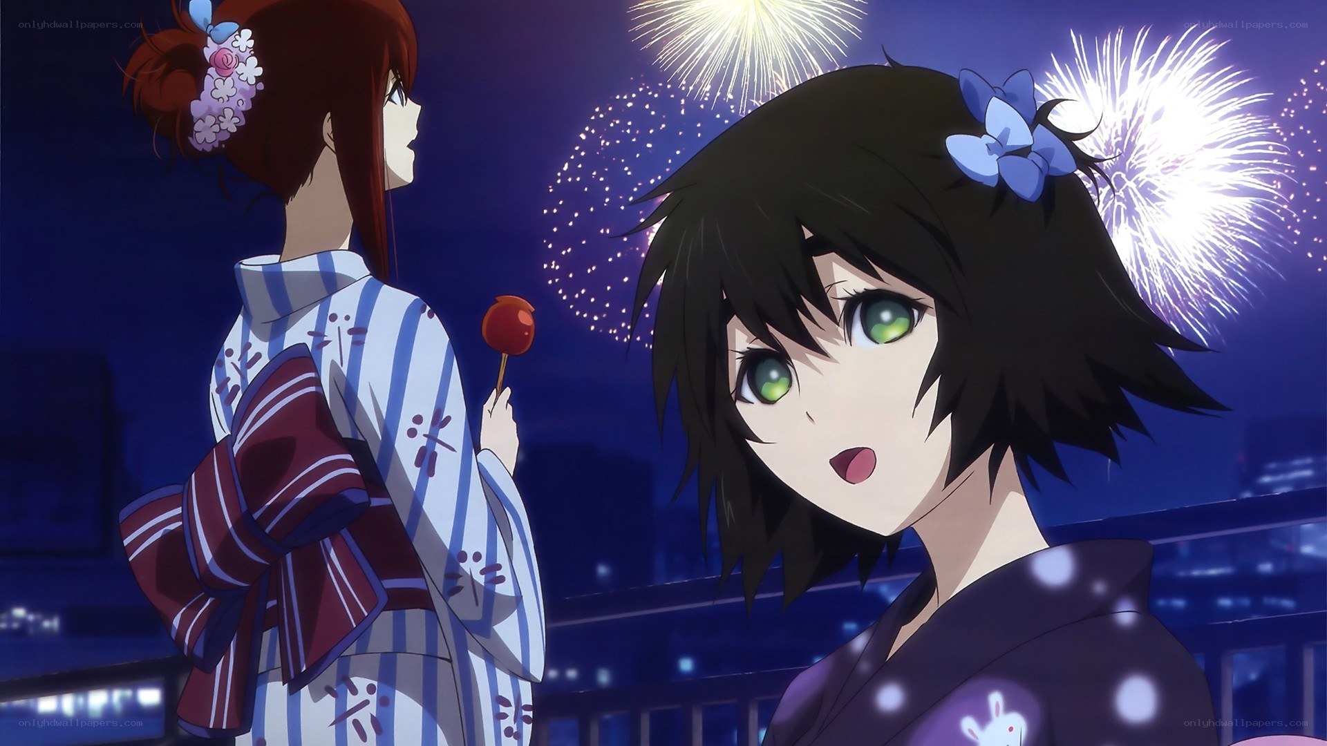 Anime girls watching fireworks