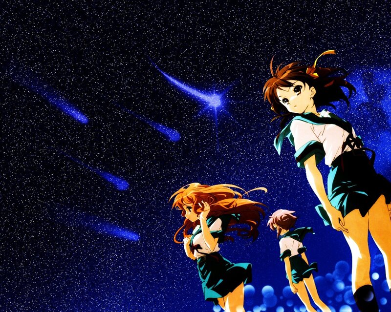 anime girls watching meteor shower