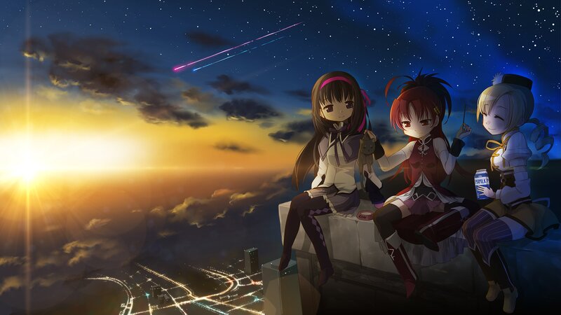 anime girls watching meteor shower