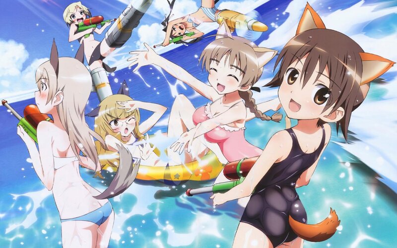 anime girls water fight