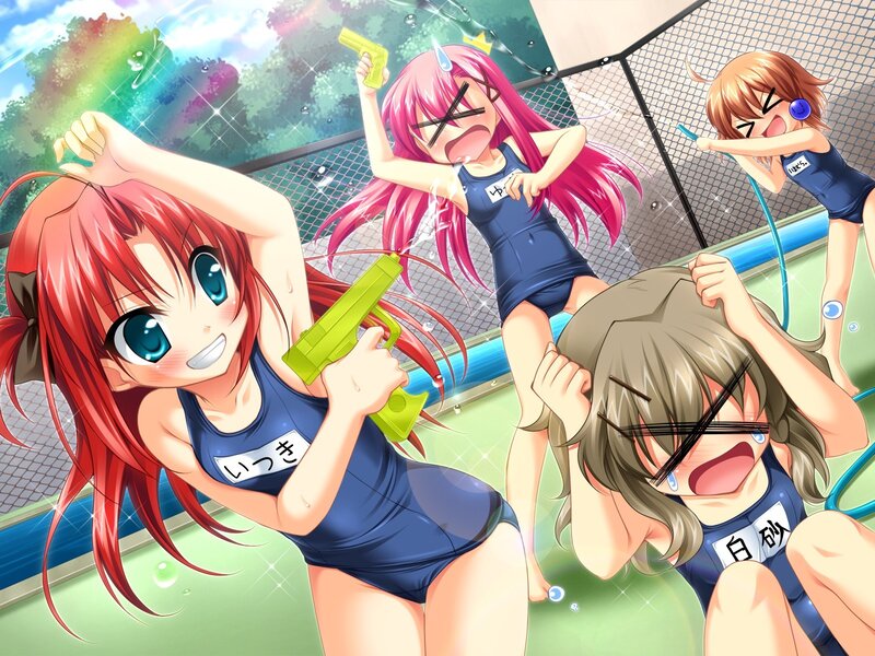 Anime girls water fight