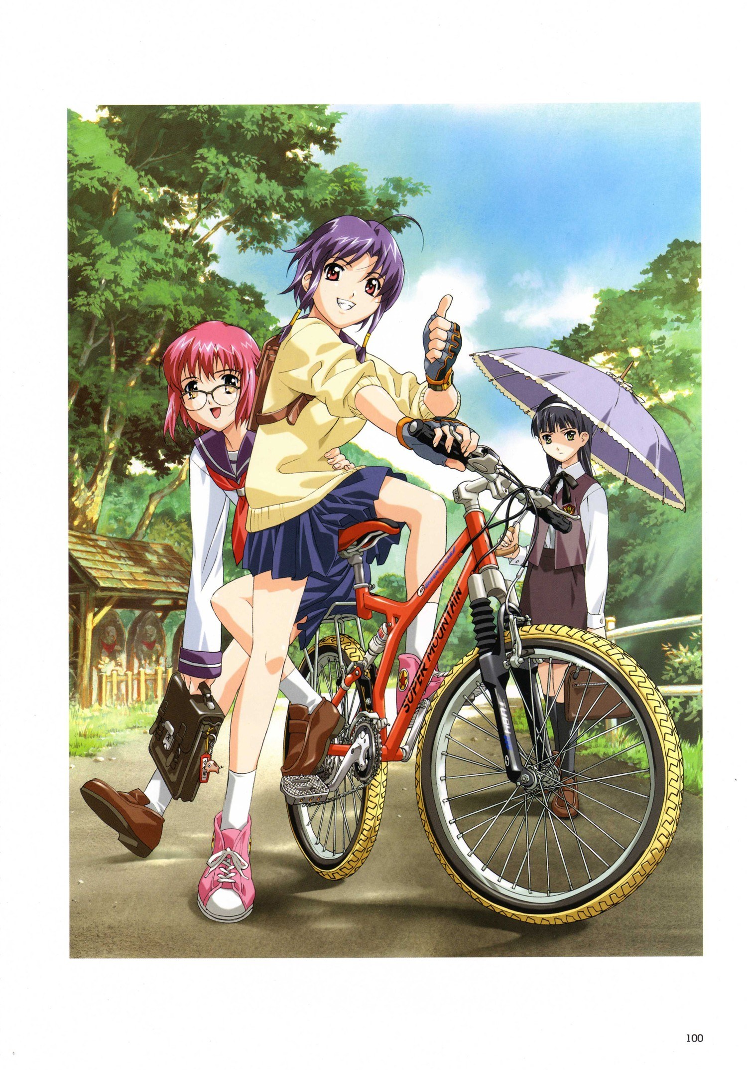 Anime girls with a bicycle