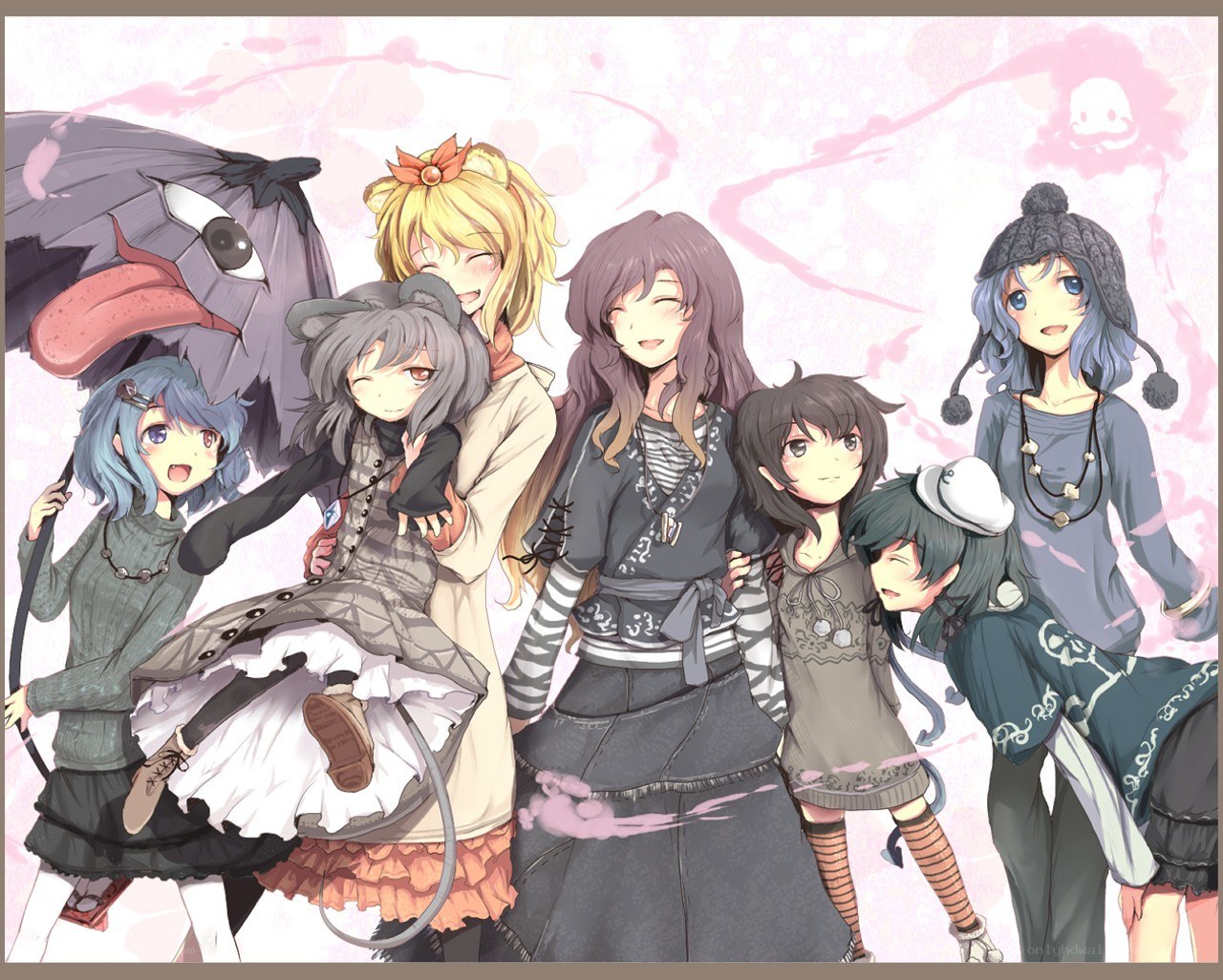 anime girls with a bird