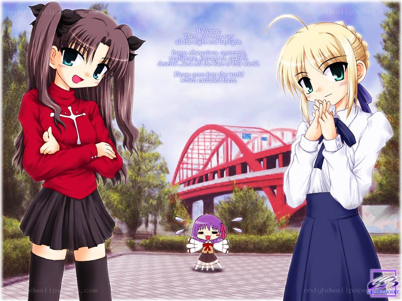 anime girls with a bridge