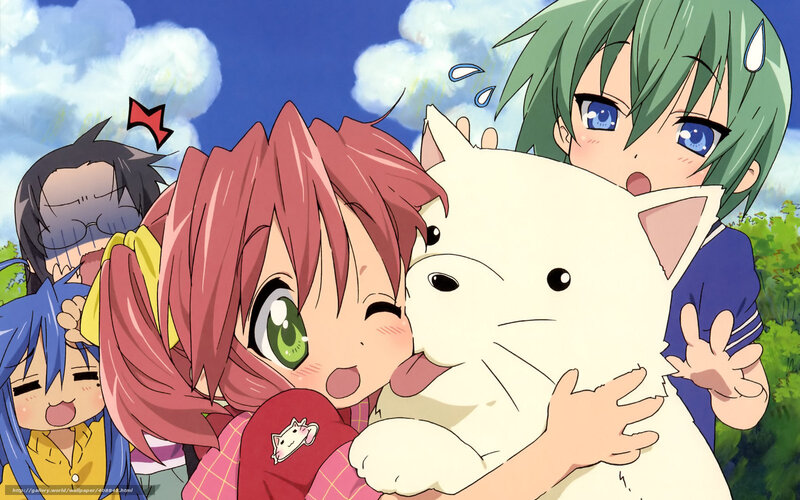 Anime girls with a cat