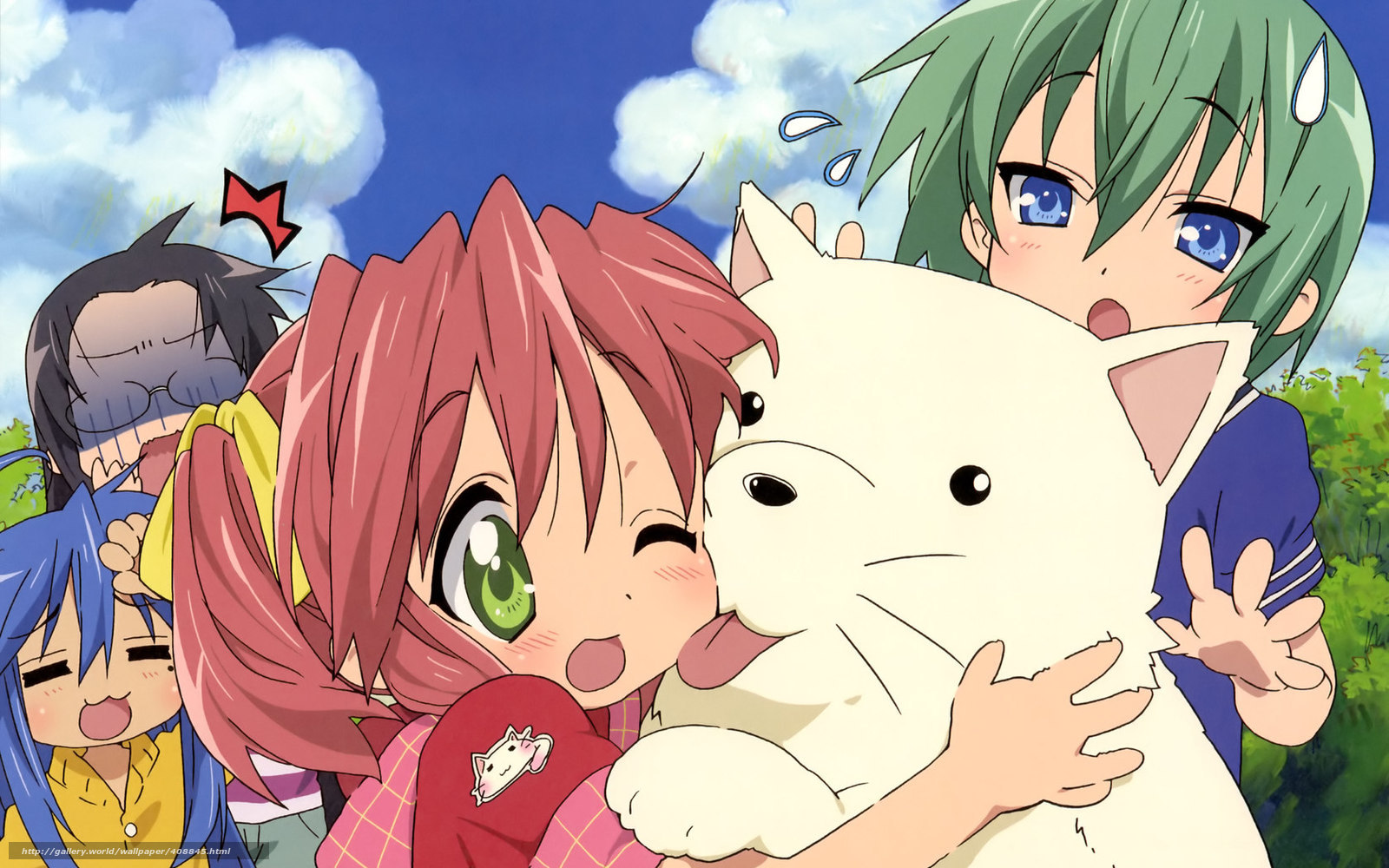 Anime girls with a cat