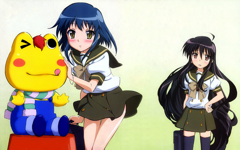 Anime girls with a frog plushie
