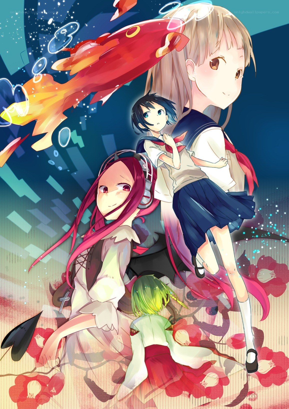 Anime girls with a koi fish