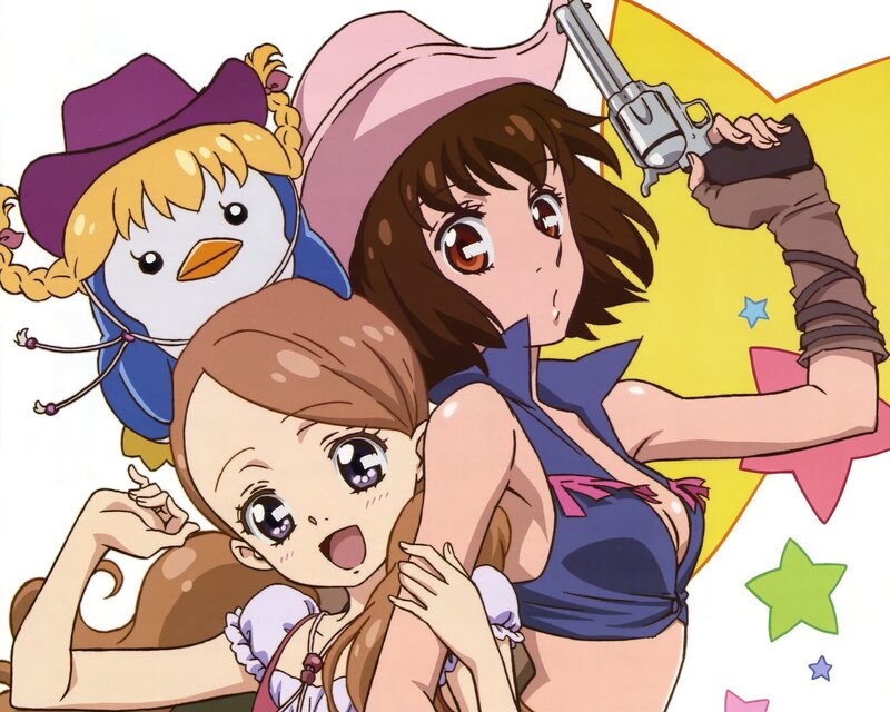 Anime girls with a penguin and gun