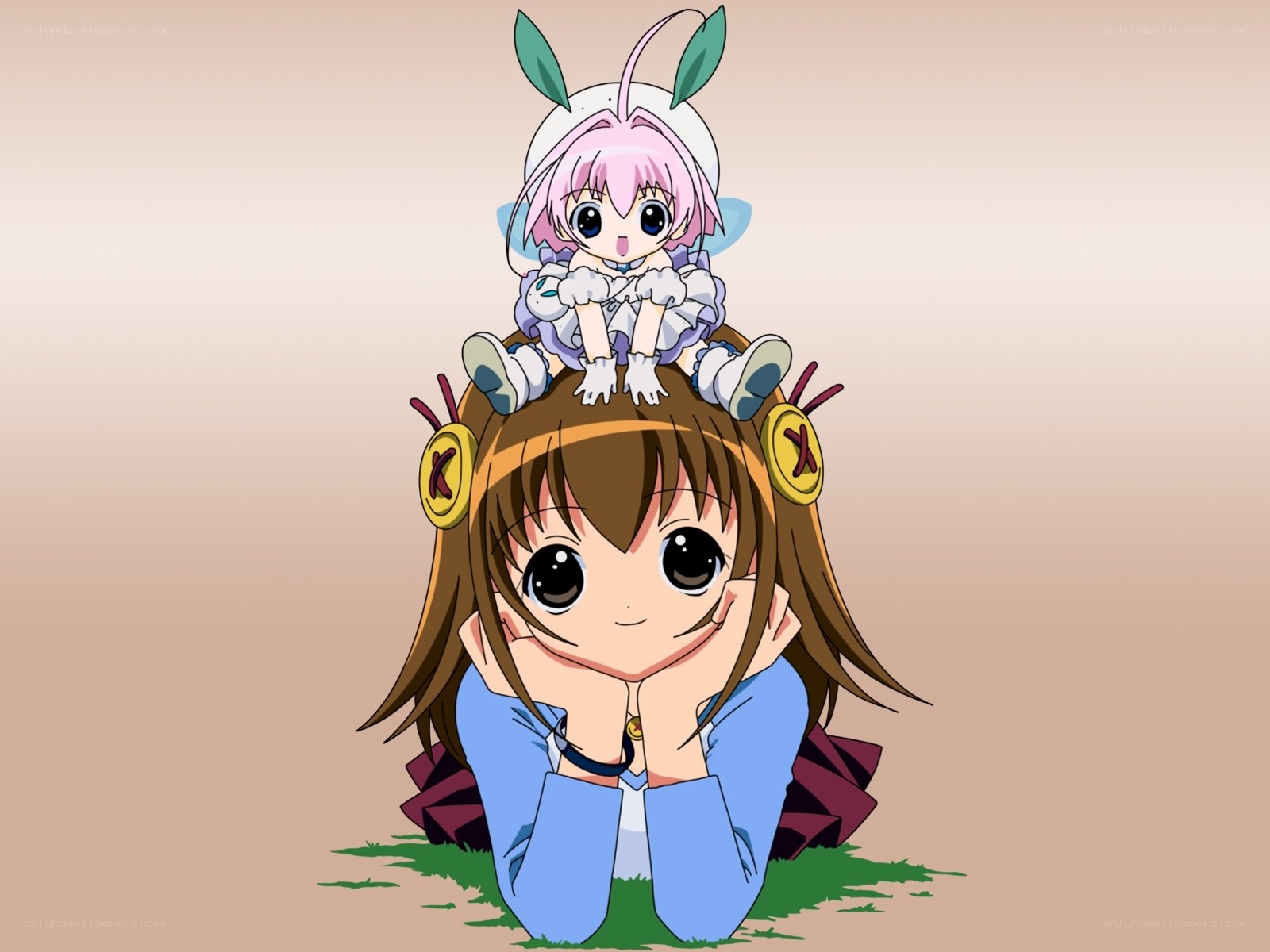 anime girls with a small creature