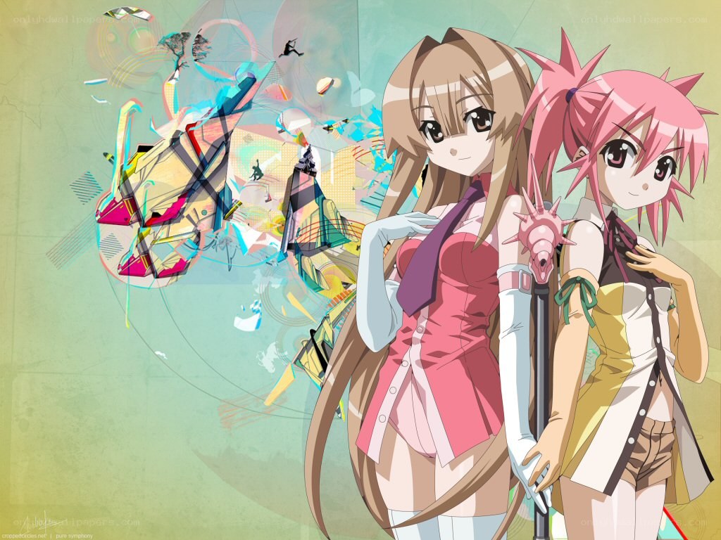 anime girls with abstract background