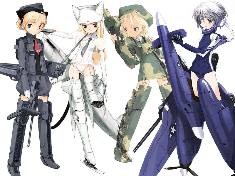 Anime Girls with Aircraft — White